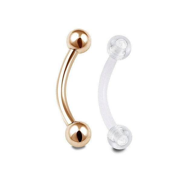 Gold Plated over Surgical Steel Curve Eyebrow Cartilage Bar Barbell 18g 16g 14g Gold Plated over Surgical Steel Curve Eyebrow Cartilage Bar Barbell 18g 16g 14g